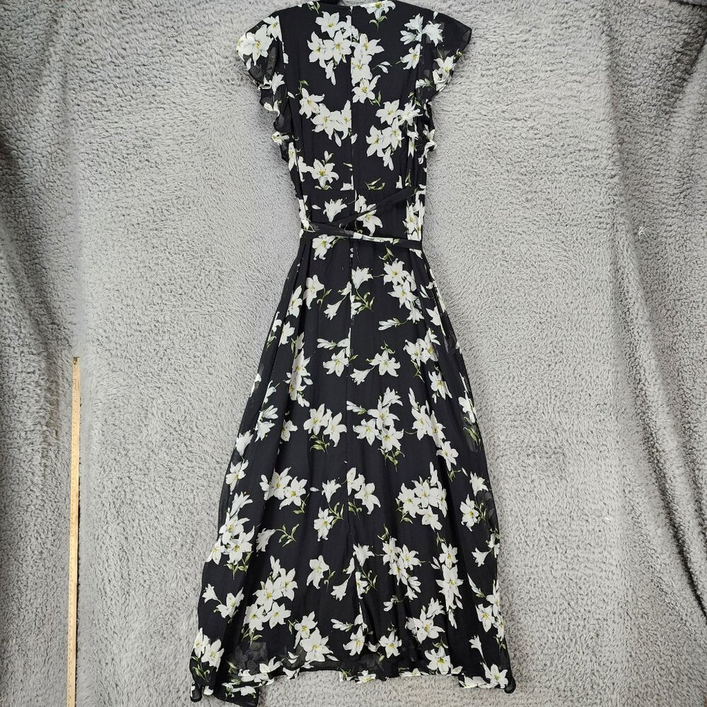 Alloy Apparel Dress Womens Large Bella Black White Floral V Neck Wrap Midi - Picture 9 of 10